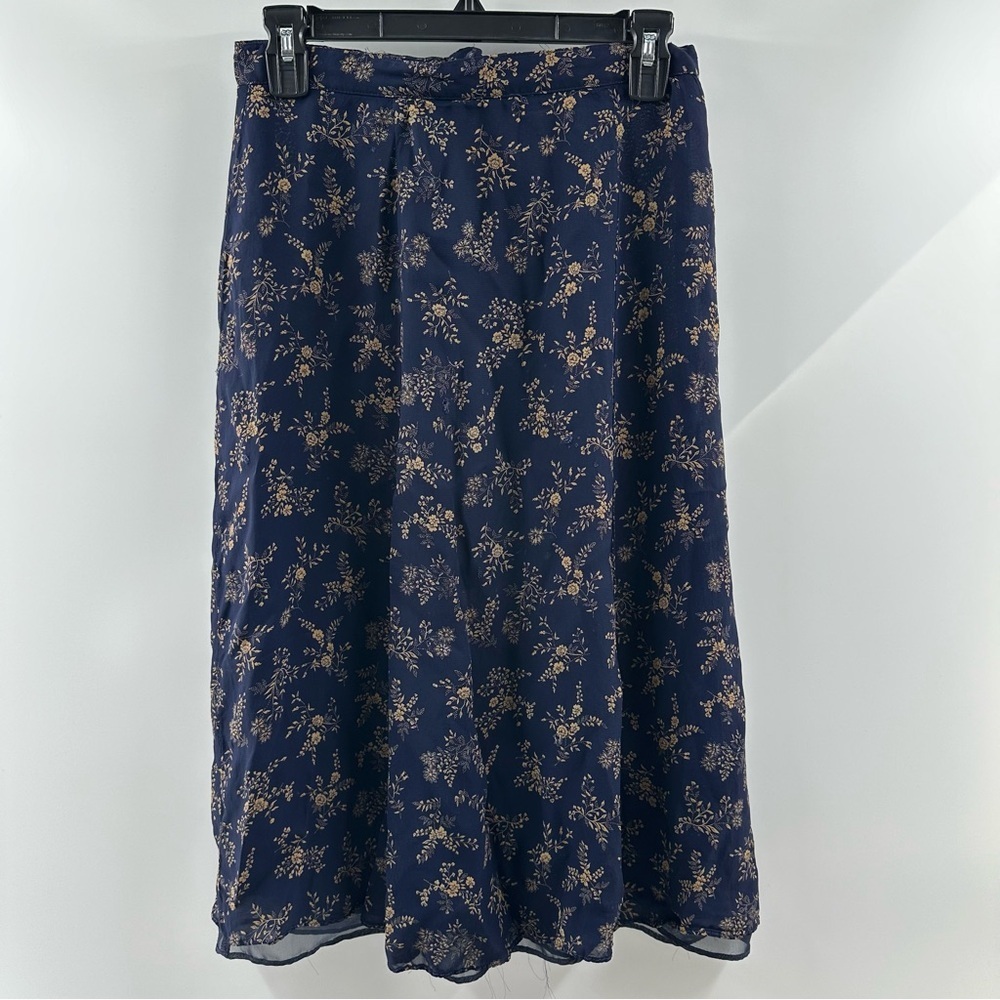 JH Collectibles Navy Blue Floral Midi Skirt – Rayon & Polyester Blend, Size M